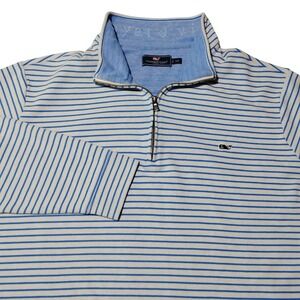 Vineyard Vines 1/4 Zip Pullover Men's 2XB Performance 2XL XXL Blue White Stripes